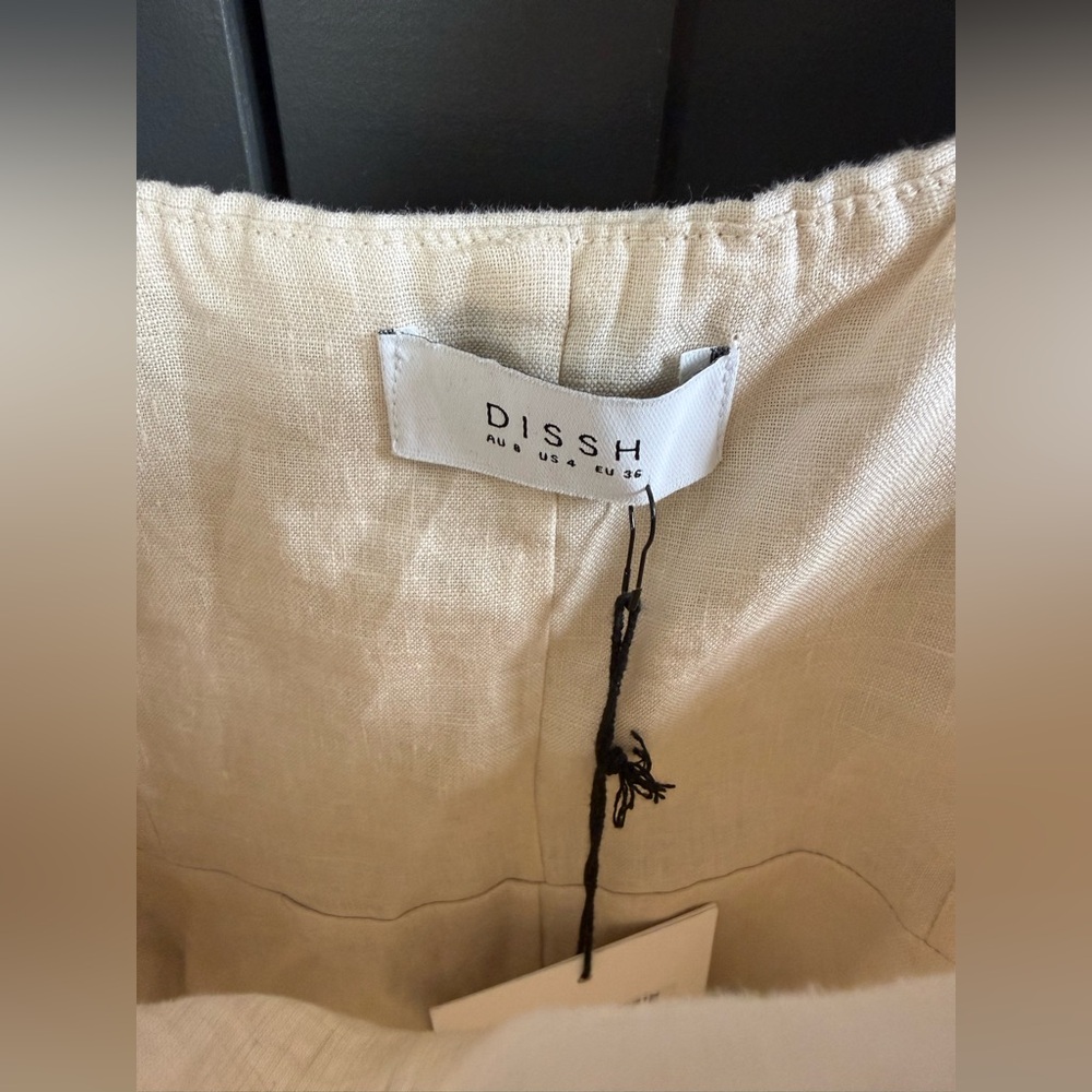 NWT DISSH Natural Linen Aisle Pearl Mini Bow Dress • 4 - Picture 8 of 11